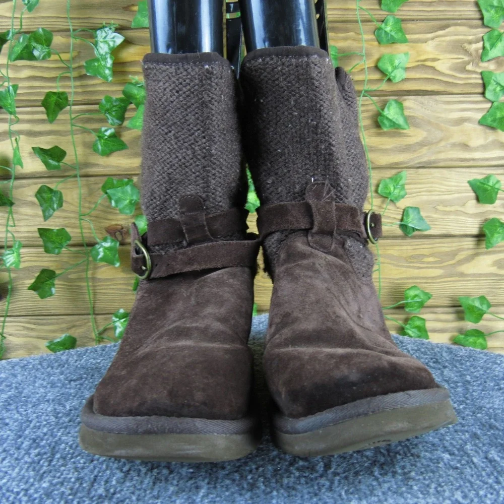 UGG Australia Nyla Women Brown Suede Knit Mid-Calf Boots Size 7‎ Shearling Lined